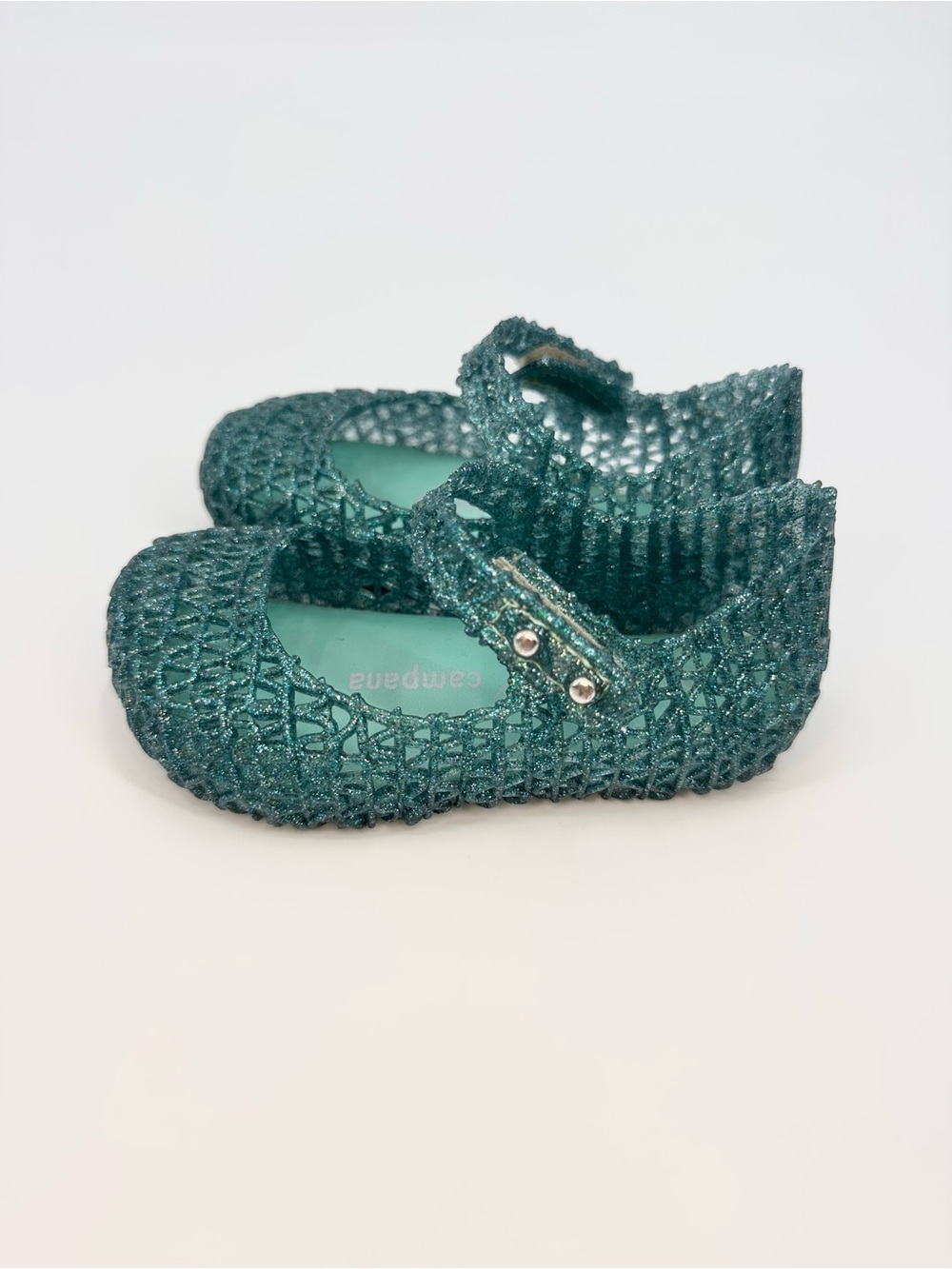 Mini Melissa Teal Glitter Jelly Shoes Toddler Size 6 (EU 21) - Picture 2 of 5